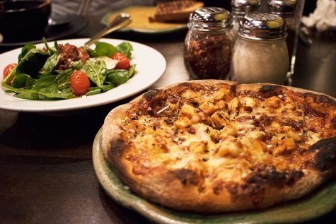 The barbeque chicken pizza and the greek salad. Besides pizza, "Spin!" offers soups, sandwiches and pasta.
