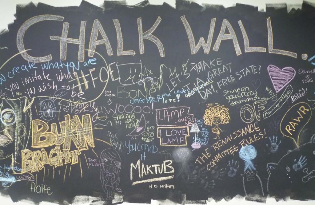 Located fittingly between the art room and the library, the newly created Chalk Wall encourages students to share their thoughts in art and writing.