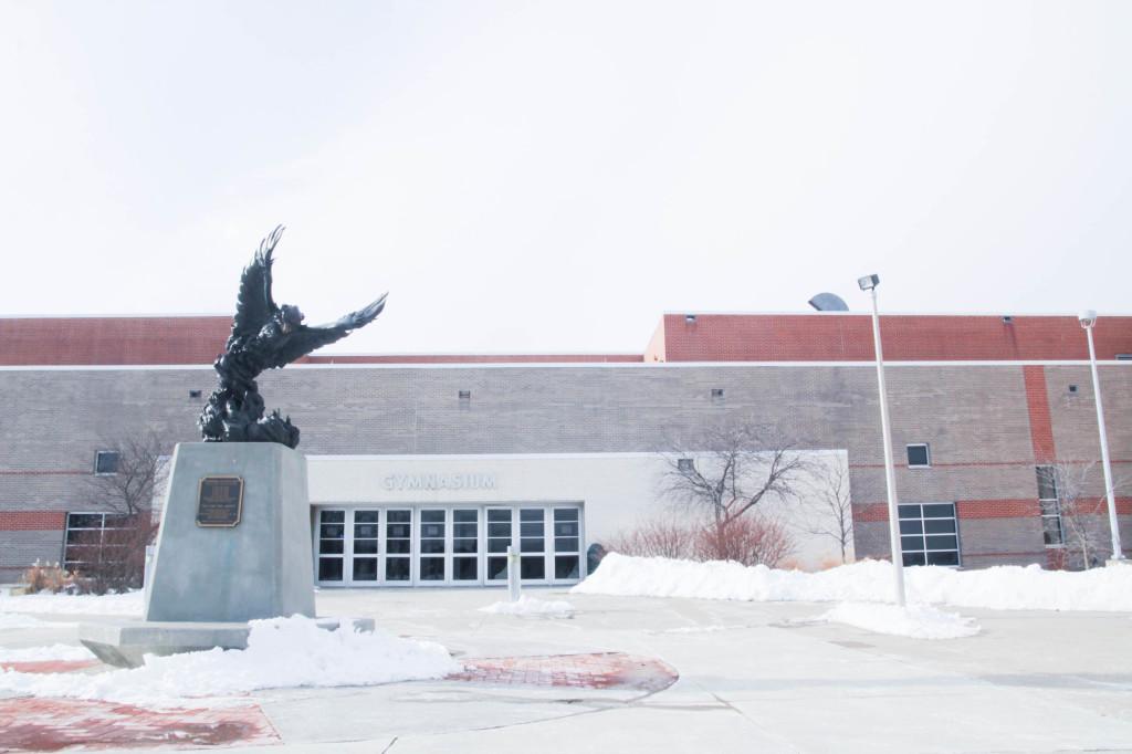 Covered in snow, the walkway to Free State's doors become treacherous as winter weather arrives.