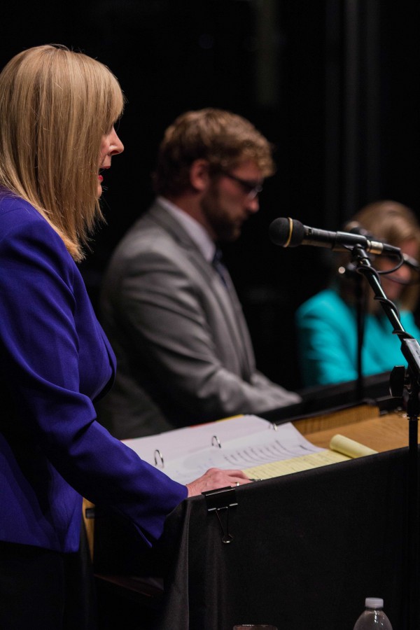 Democrat Margie Wakefield gives a rebuttal during the Sept. 6 debate against Republican Lynn Jenkins and Libertarian Chris Clemmons. The midterm election is Nov. 4.