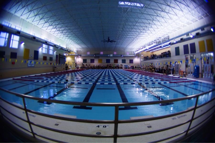 Photographer takes a fish eye view at the Lawrence Indoor Aquatic Center. The boys swim season starts in December.