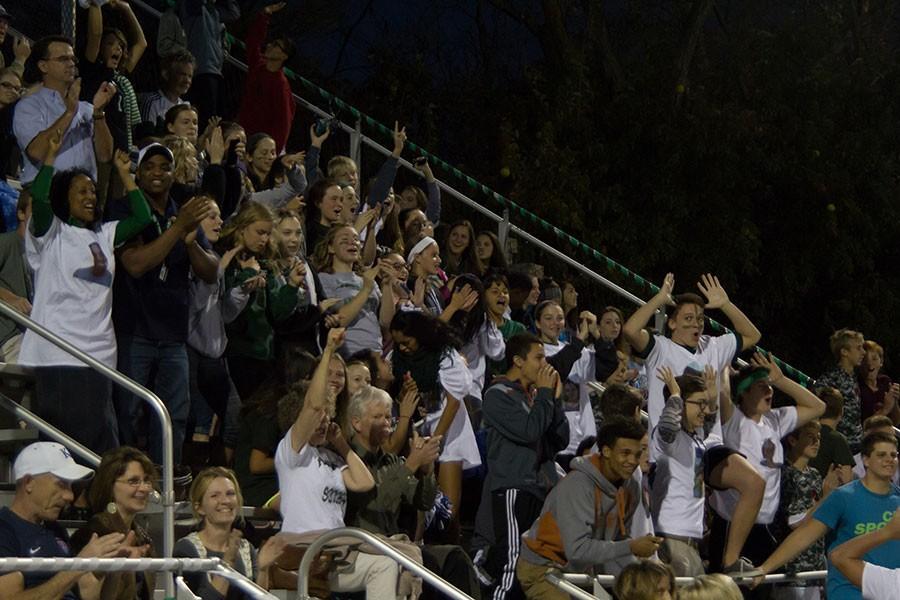 During a home game, Free State Soccer fans cheer on the team. Students would like the ability to go to away games in spirit busses, but it is often hard to organize. 