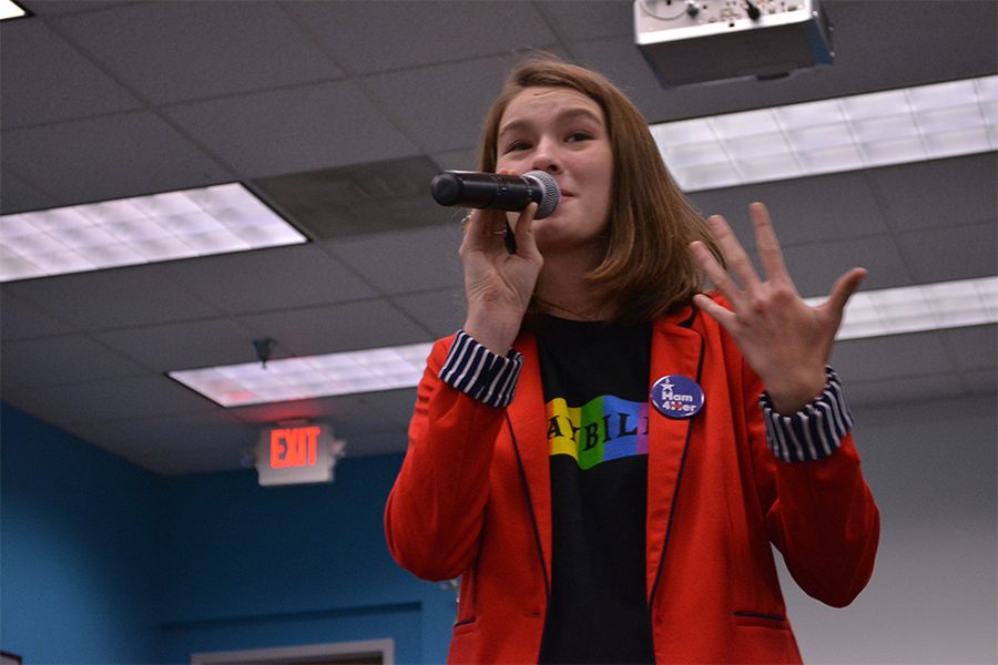 Lawrence High Senior Crosby Dold recounts her experiences as a member of the LGBT community during high school. She explained that participating in musicals helped her discover her true identity