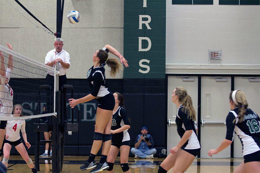 Naomi Hickman goes up for a spike during a home game. In past seasons, people have wanted it, Clark said. We haven’t had the talent. This year everyone is coming together.