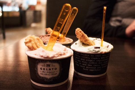 Strawberry and "Creme De Menthe" flavored gelato are a solid dessert option. "Spin!"'s uses all natural ingredients to blend their italian ice cream. 