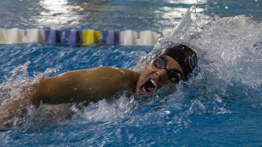 Eugene+Galvez+swims+in+a+freestyle+event.+The+current+school+record+for+the+50+meter+freestyle+is+held+by+Jack+Ziegler+at+20.90+seconds.