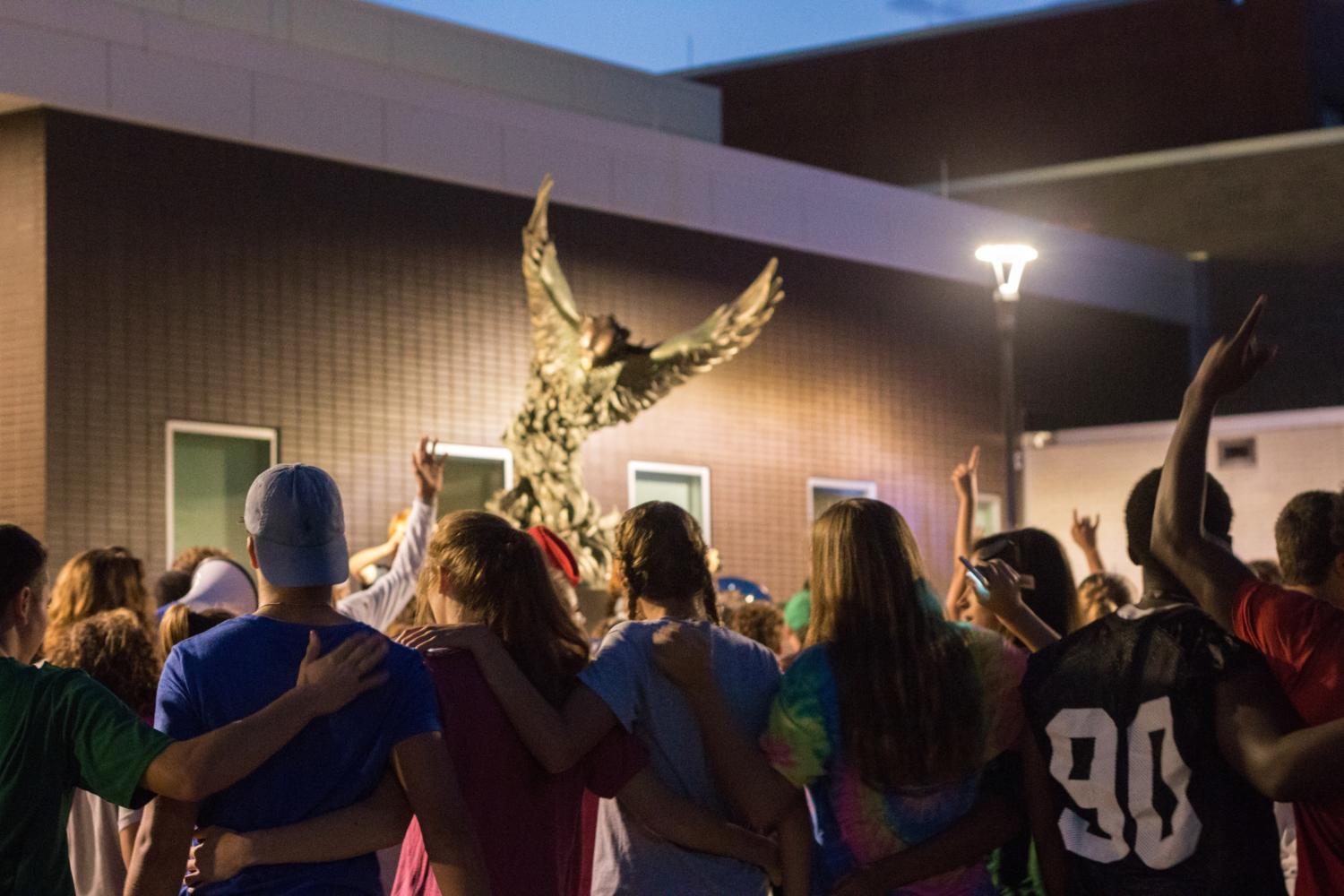 To conclude the parade a bonfire was held by the firebird statue. Students gathered around and sang the alma matter to celebrate Free States legacy. 