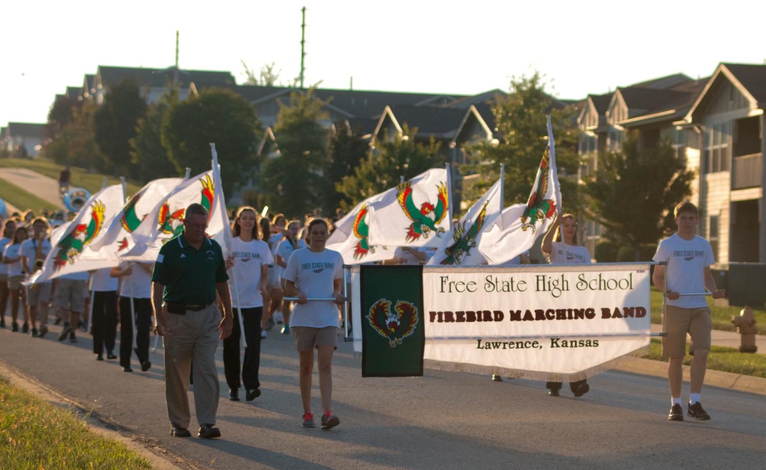 The fire bird marching band starts off the homecoming parade on September 18th. The parade underwent some changes this year, including the route. 