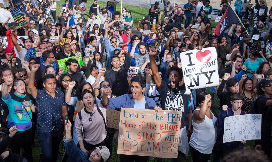 A group of protesters gather outside the Trump Tower located in New York City in protest of the DACA decision. The protesters made signs of cardboard with slogans showing their disapproval with the President’s decision. 