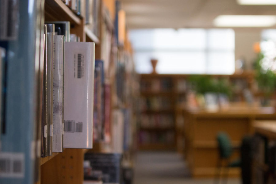 Books line the library walls. With the new construction plans the number of books will decrease along with the size of the library.