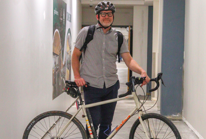 Teachers Sam Rabiola and Stuart Strecker bike to school