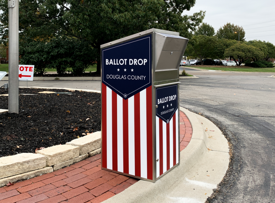 A ballot box sits ready for Douglas County voters. Despite many not being old enough to vote, Free State students have found ways to be civically engaged.  