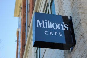 Miltons cafe sign located at the corner of Ninth St. and New Hampshire. 
