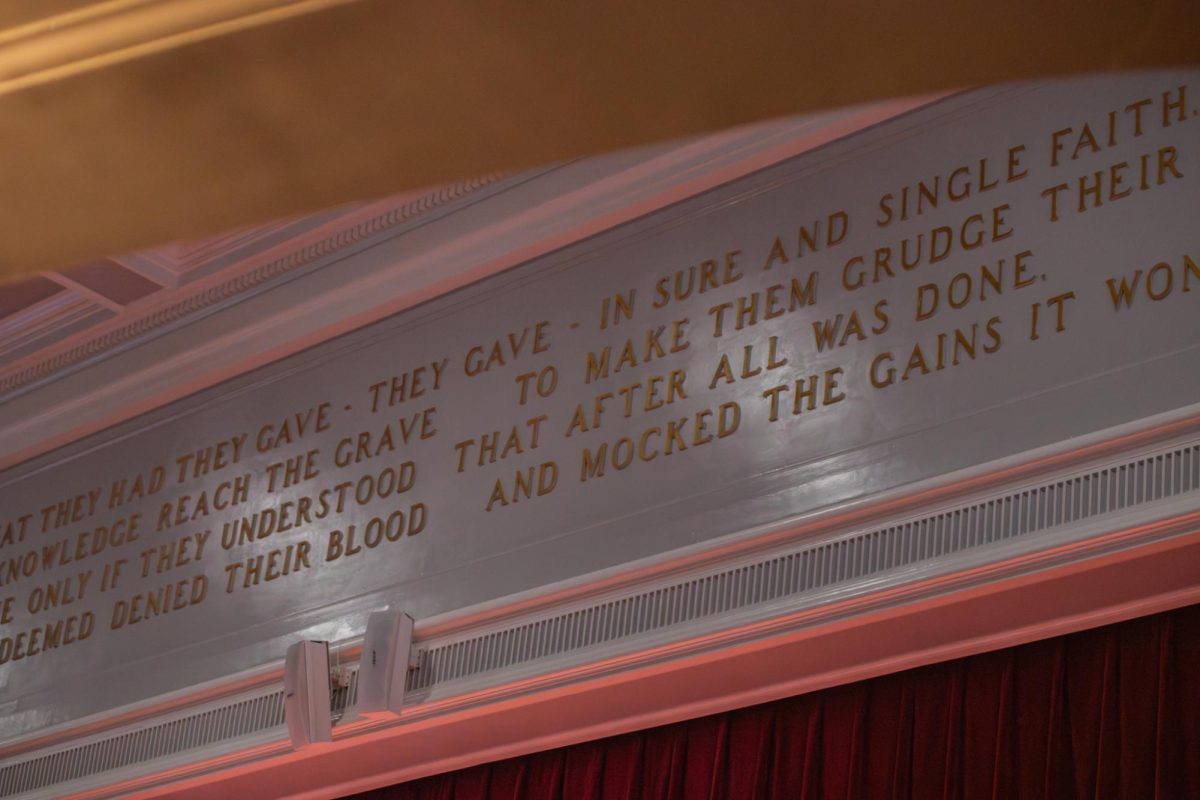 Inside the buildings auditorium are the lines of poem commemorating the fallen soldiers who went to LMCMS during WWI. LMCMS, which was originally constructed as a memorial, will be turned into a magnet school in the fall of 2024.