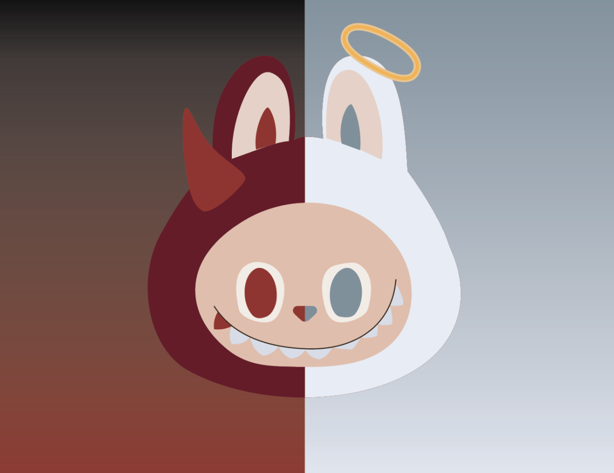 A Labubu split between evil and purity. Design by Harper Finck.