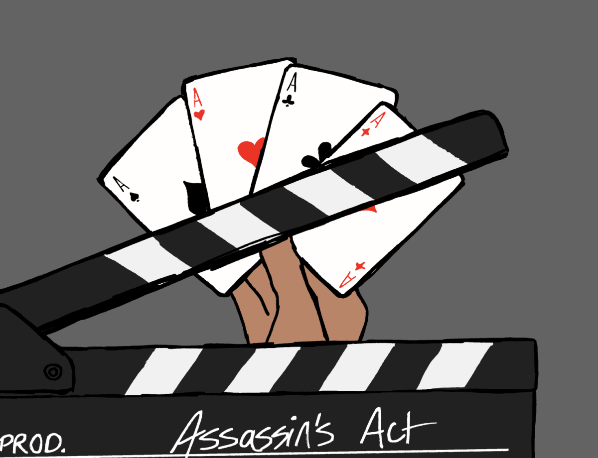 Holding cards, an actor prepares for the director to start filming. Digital illustration by Kouri Demelash.
