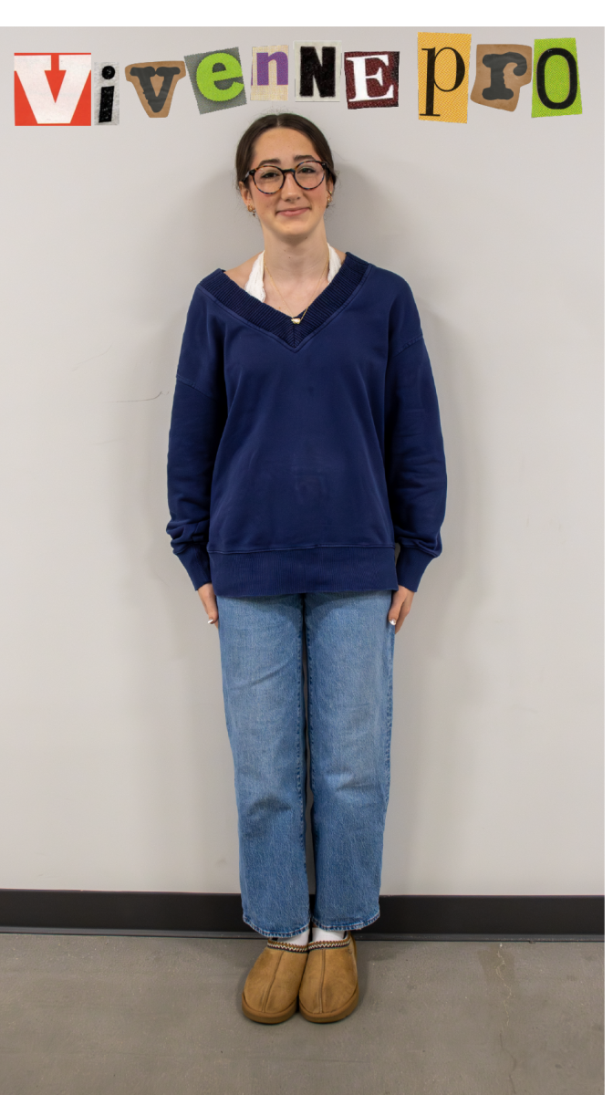 Dressed for the low temperatures, sophomore Vivenne Pro wears her low-rise jeans.