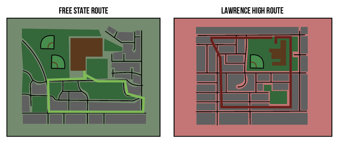 The walking routes of each high school. Design by Bella Lylo.