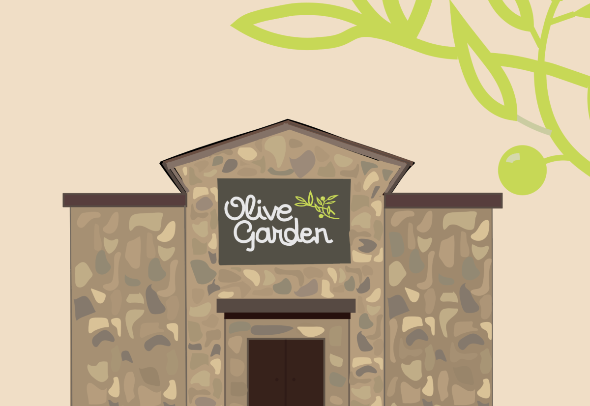 On 9th and Iowa street, Olive Garden opened on Feb. 2. Digital Illustration by Jaime Stone.