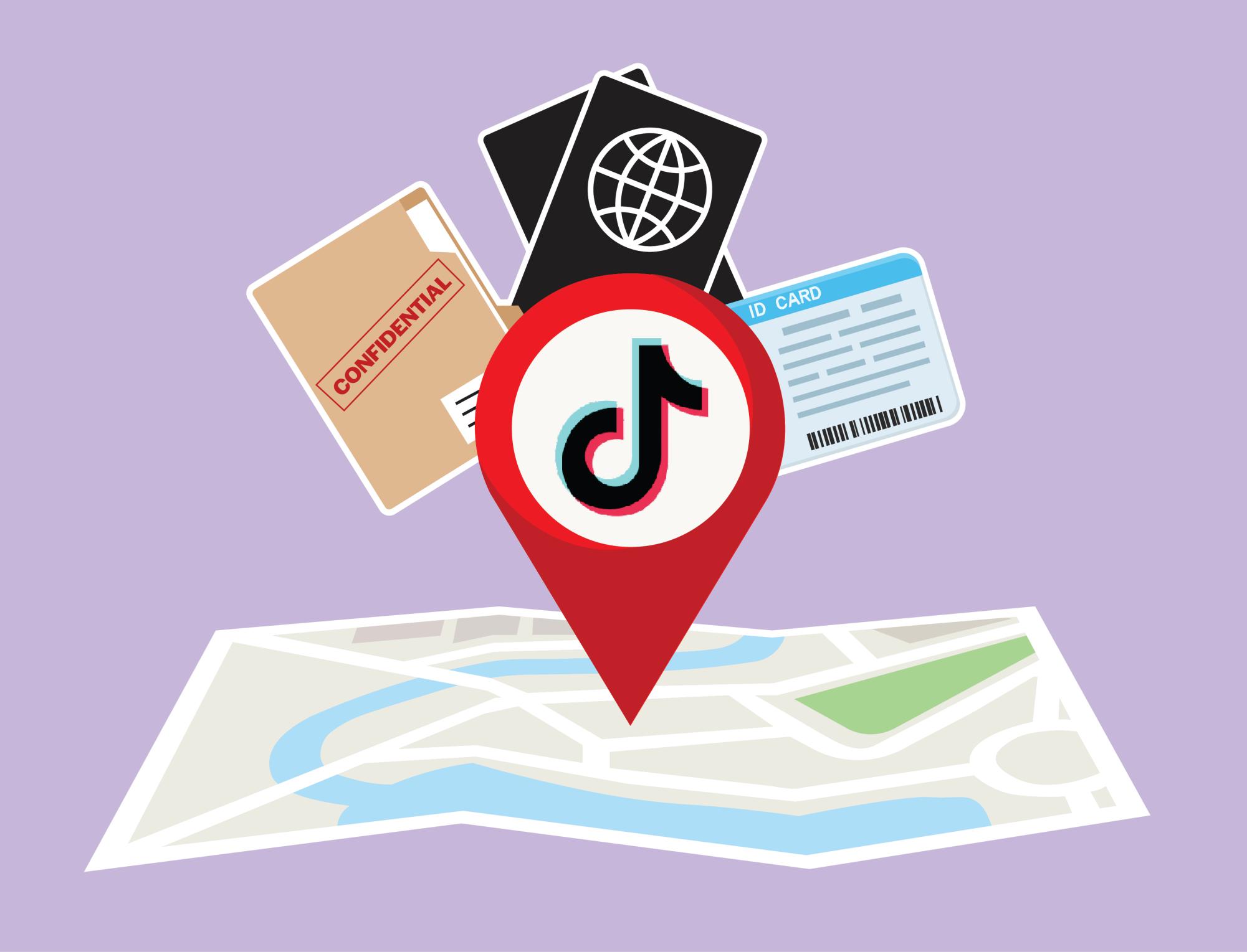 The TikTok icon on a map. Digital illustration by Micah Jones.