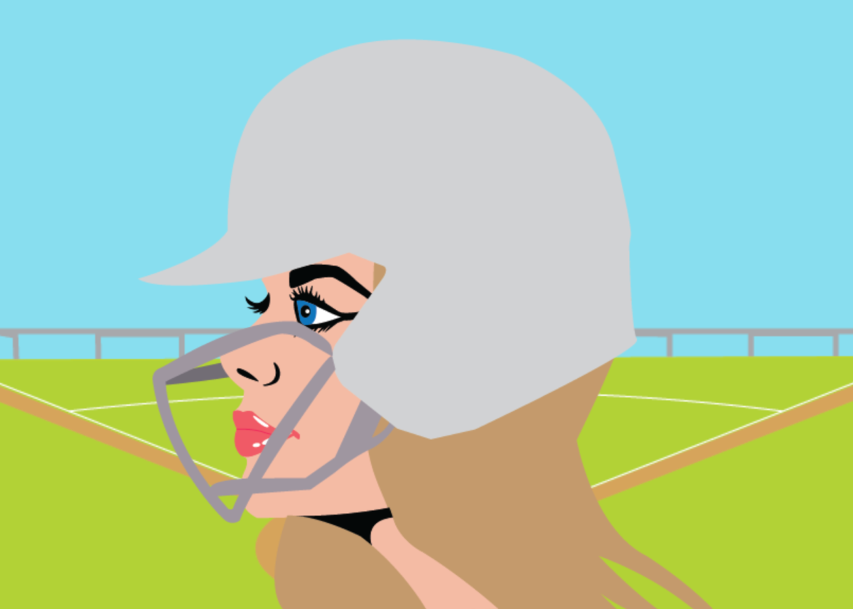 In the stadium, a member of the Kansas City Diamonds prepares for the Professional Softball League season. Digital illustration by Hannah Billen.