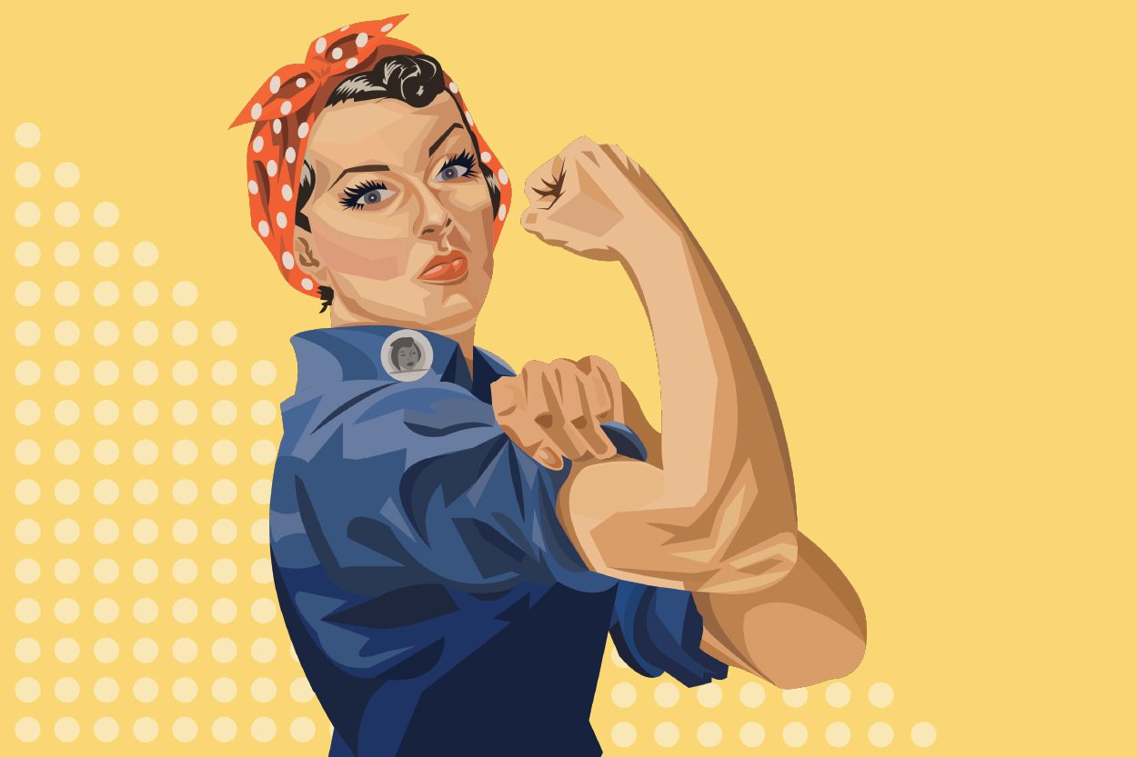 Rosie the Riveter flexes her muscles. Digital illustration by Ariza Noscal.