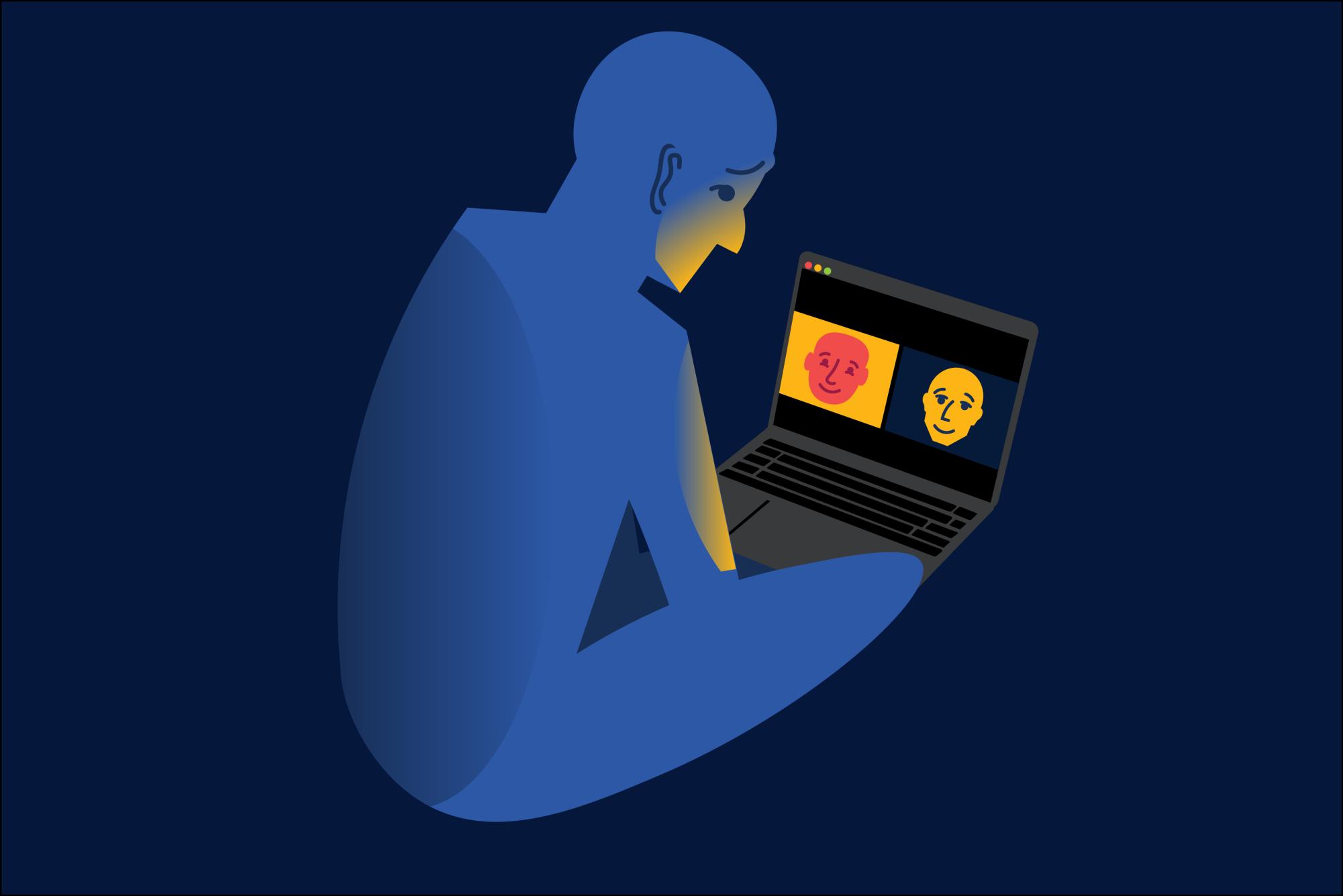 On a zoom call, the patient talks to their therapist through the internet. The patient could not share their feelings to their full extent because the therapist could not pick up on social cues. Digital illustration by Lucas Smith.