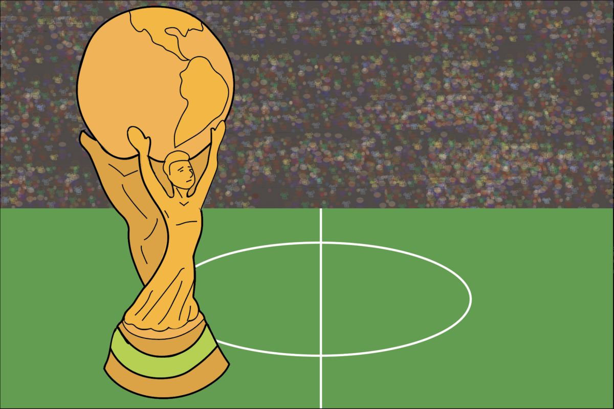 The 2026 FIFA World Cup trophy in a stadium. Digital illustration by Jaime Stone.