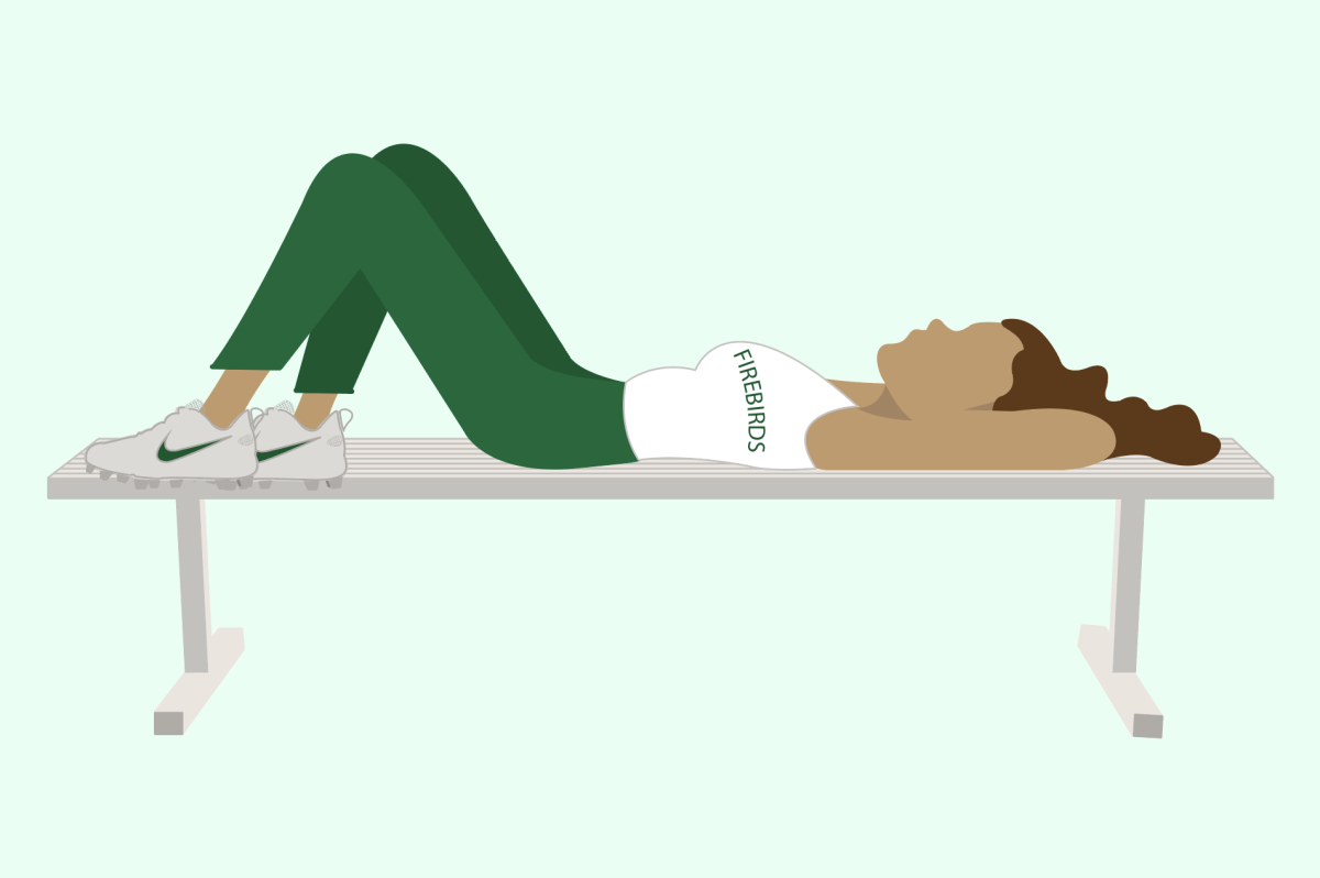 A member of the c-team softball team lays on the bench. Digital illustration by Allison McCall.